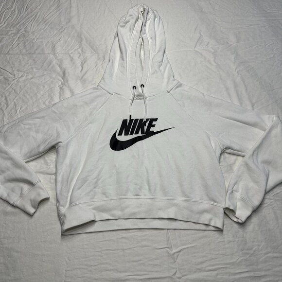 Nike White Cropped Hoodie Sweatshirt Logo Pullover Women’s Size M - Picture 1 of 5